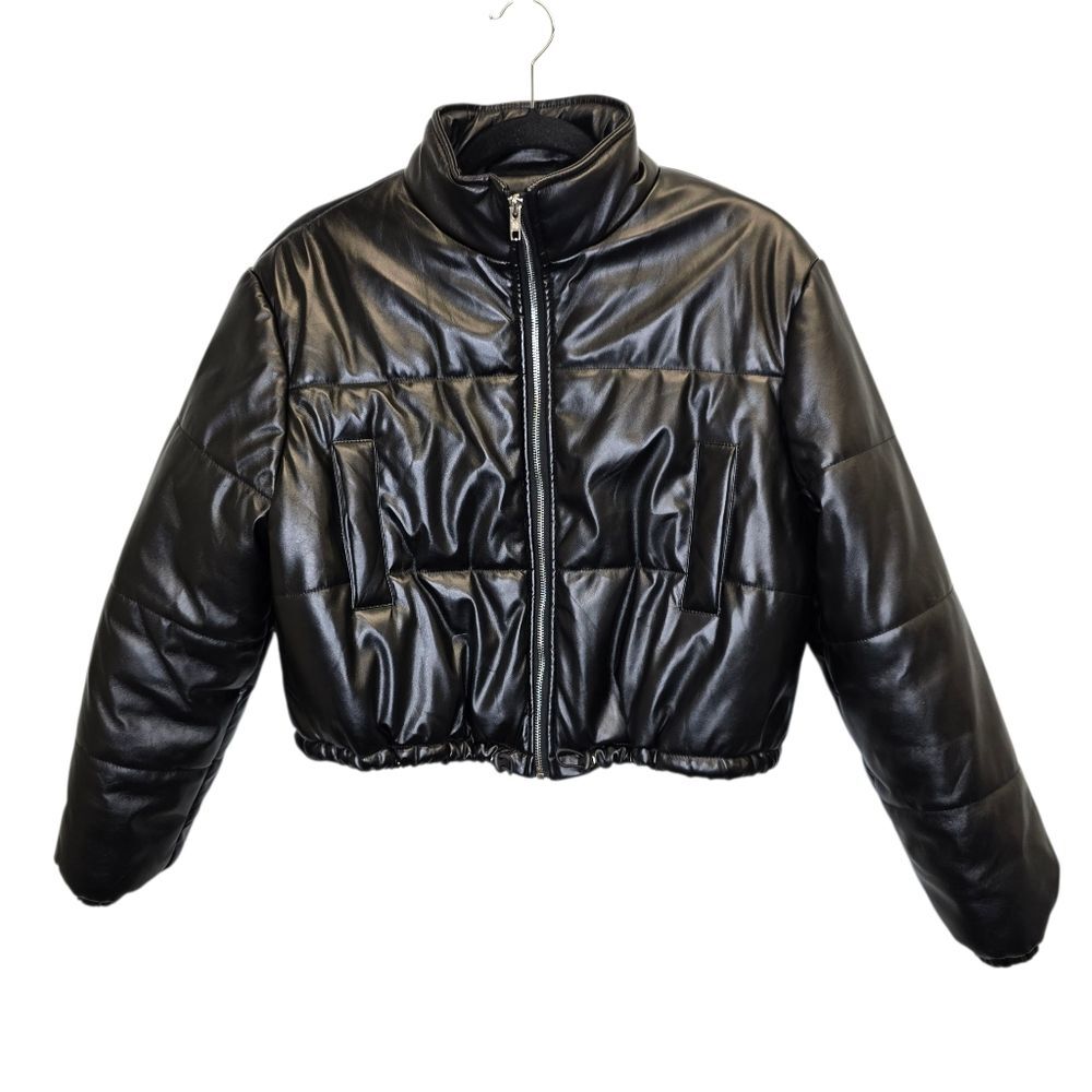SHEIN Women's L Black Zip Puffer Crop Jacket - Picture 2 of 16